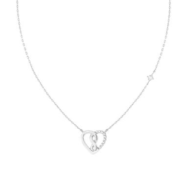 Collana Catena Forzatina Diamantata con Cuore Infinito e Cubic Zirconia Bianchi in ARGENTO 925 Galvanica Rodio<BR>