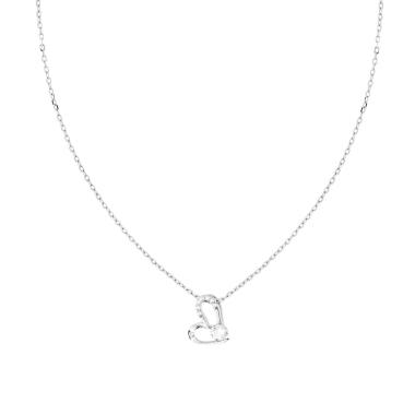 Collana Catena Forzatina Diamantata con Cuore e Cubic Zirconia Bianchi in ARGENTO 925 Galvanica Rodio