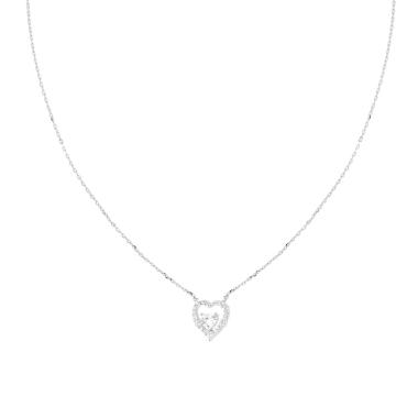 Collana Catena Forzatina Diamantata con Cuore Punto Luce Cubic Zirconia Bianchi in ARGENTO 925 Galvanica Rodio