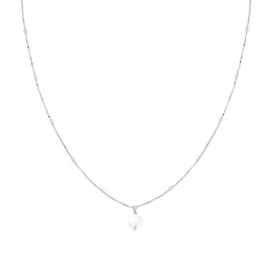 Collana Catena Veneziana Diamantata con Perla pendente in ARGENTO 925 Galvanica Rodio
