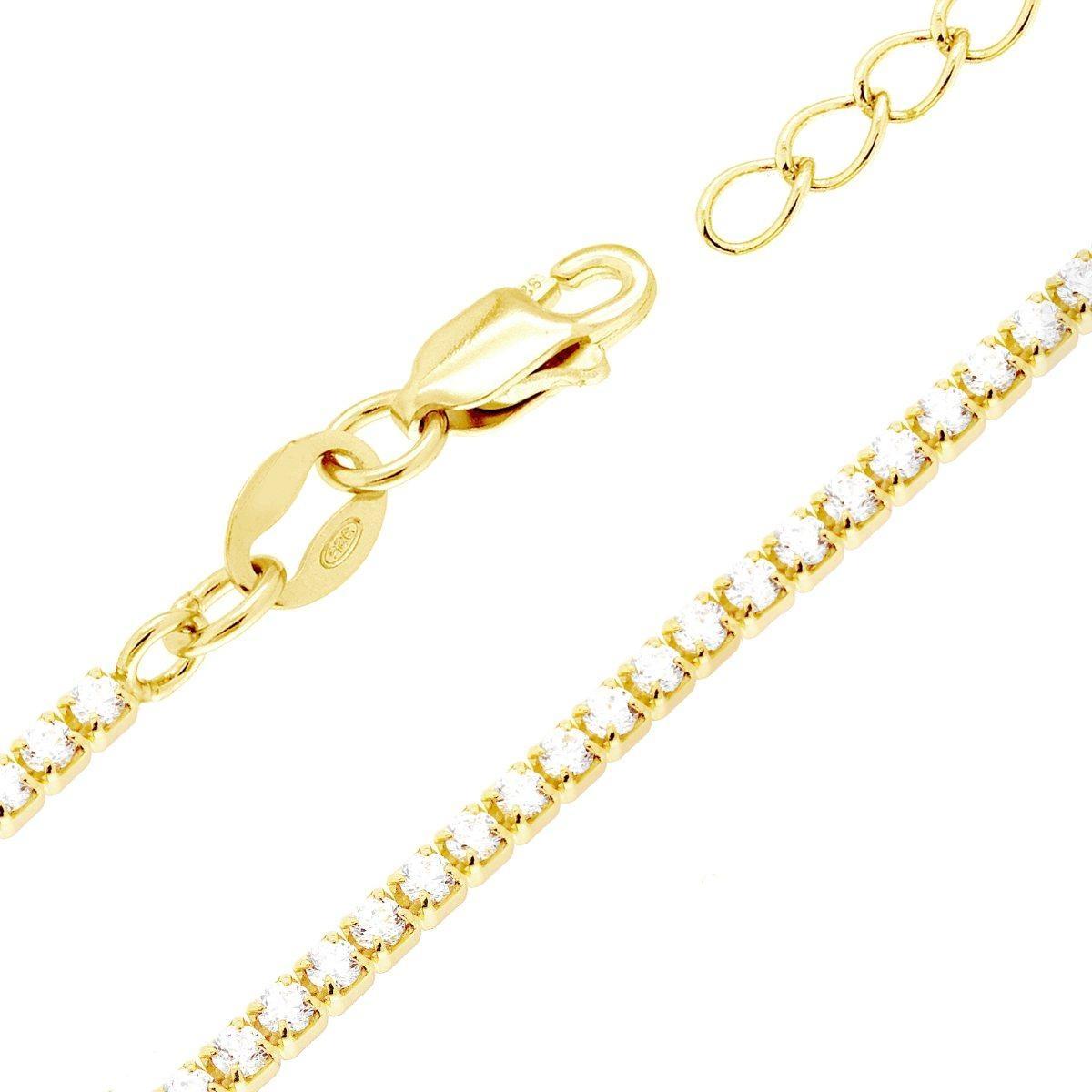 Bracciale Tennis Griffe cm 16+3 con Cubic Zirconia Bianchi mm 1.7 in ARGENTO 925 Galvanica Oro<BR>