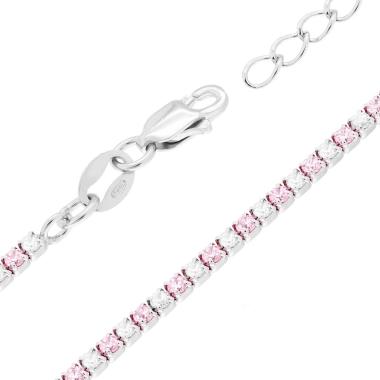 Bracciale Tennis Griffe cm 16+3 con Cubic Zirconia alternati Rosa e Bianchi mm 1.7 in ARGENTO 925 Galvanica Rodio<BR>