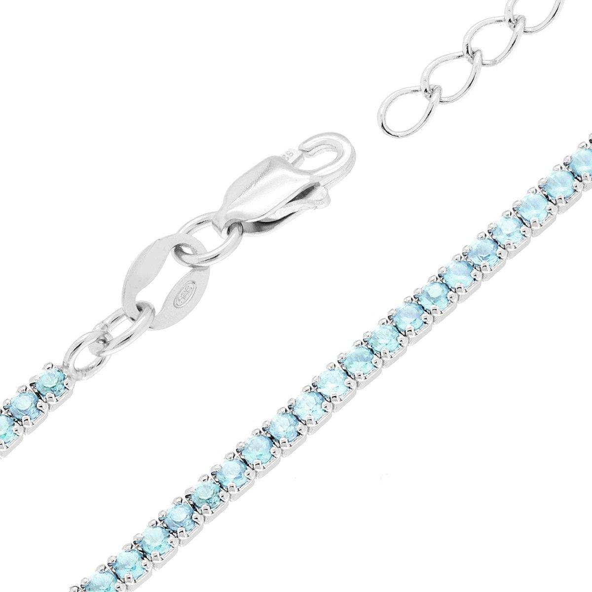 Bracciale Tennis Griffe cm 16+3 con Cubic Zirconia Acquamarina mm 1.7 in ARGENTO 925 Galvanica Rodio<BR>