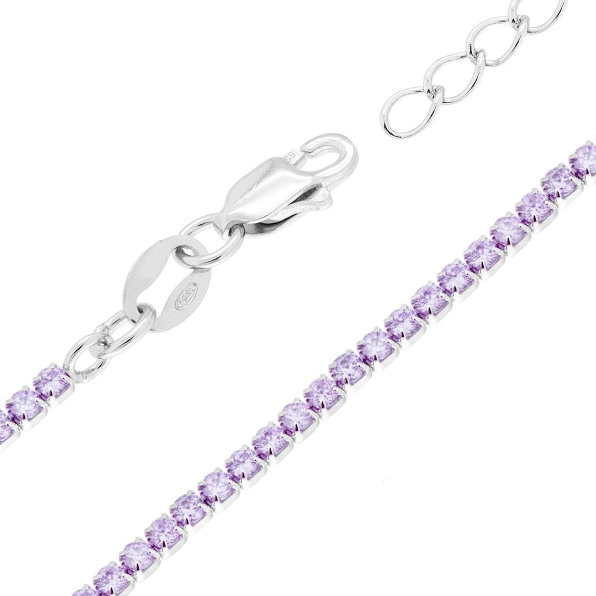 Bracciale Tennis Griffe cm 16+3 con Cubic Zirconia Lilla mm 1.7 in ARGENTO 925 Galvanica Rodio<BR>