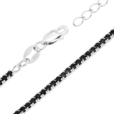 Bracciale Tennis Griffe cm 16+3 con Cubic Zirconia Neri mm 1.7 in ARGENTO 925 Galvanica Rodio<BR>