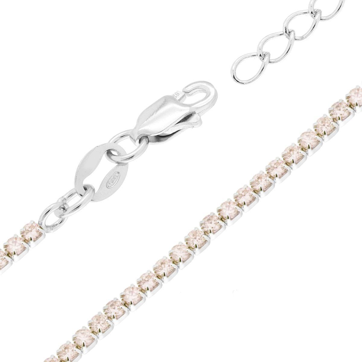 Bracciale Tennis Griffe cm 16+3 con Cubic Zirconia Champagne mm 1.7 in ARGENTO 925 Galvanica Rodio<BR>