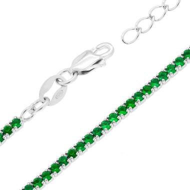 Bracciale Tennis Griffe cm 16+3 con Cubic Zirconia Verde Smeraldo mm 1.7 in ARGENTO 925 Galvanica Rodio<BR>
