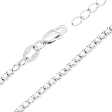 Bracciale Tennis Griffe cm 16+3 con Cubic Zirconia Bianchi mm 1.7 in ARGENTO 925 Galvanica Rodio<BR>
