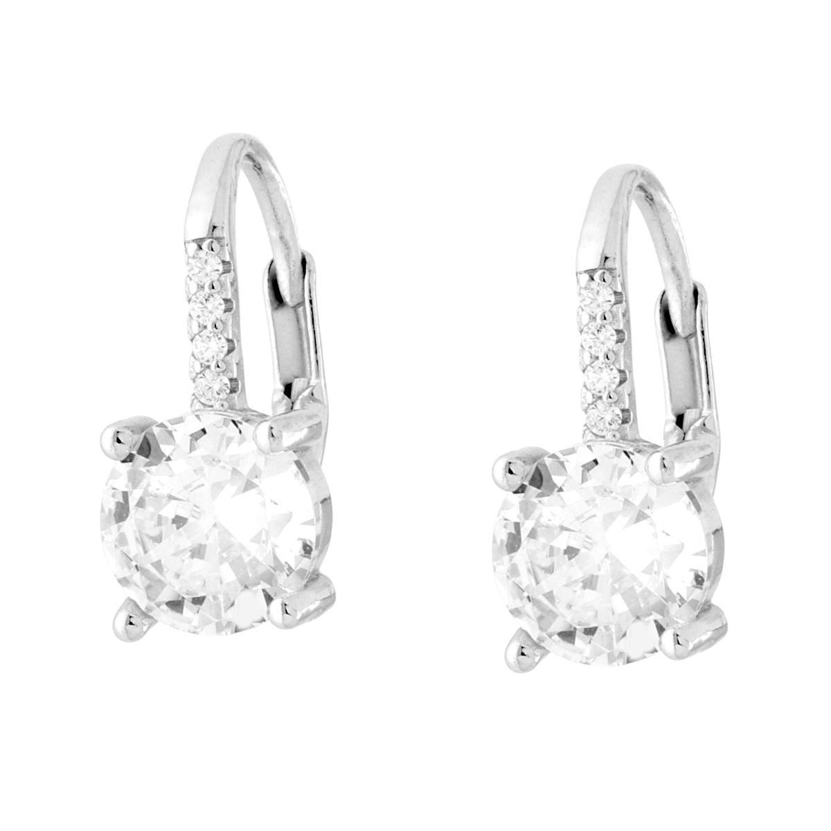 Orecchini Monachella Punto Luce mm 7 con Cubic Zirconia Bianchi in ARGENTO 925 Galvanica Rodio<BR>