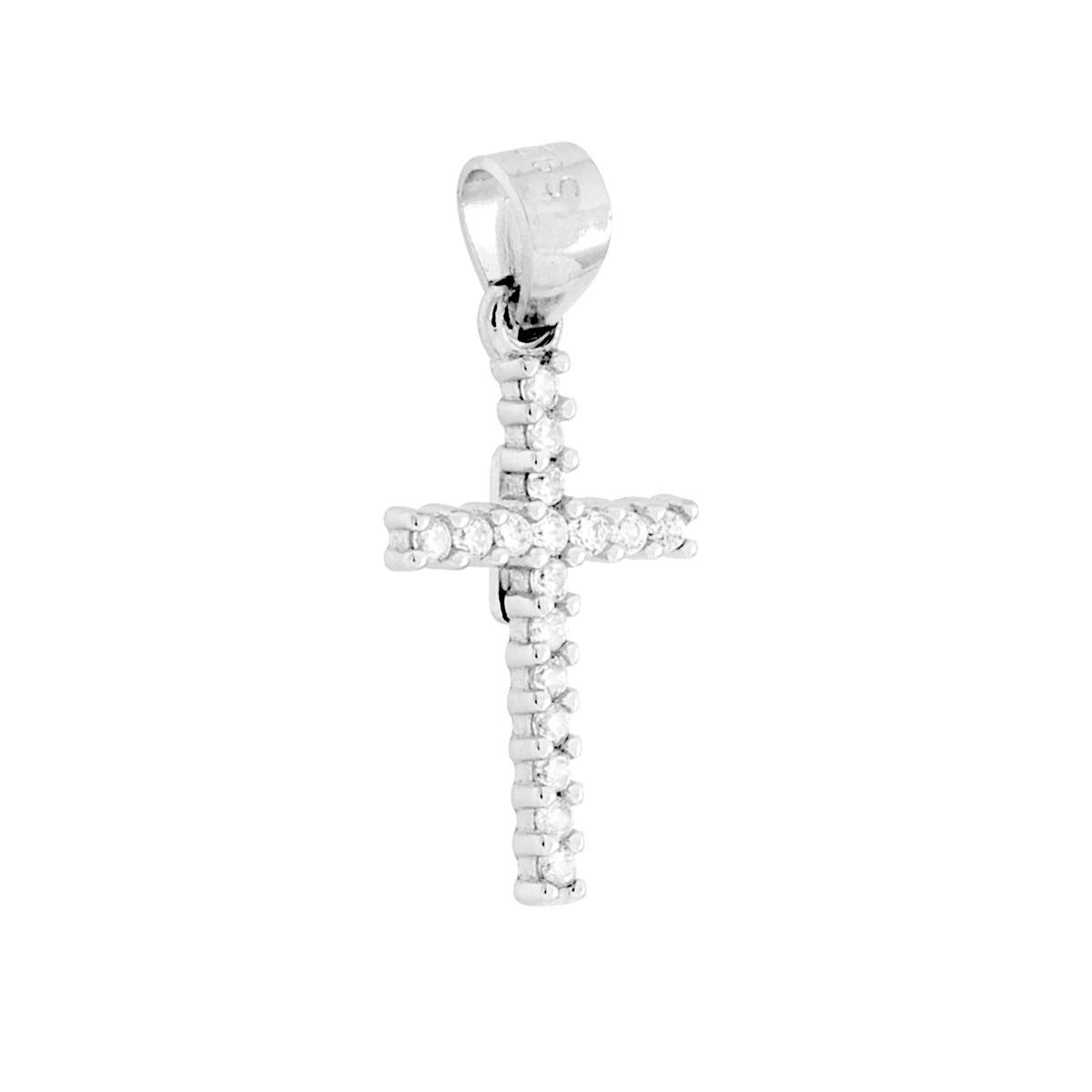 Ciondolo Croce con Cubic Zirconia Bianchi in ARGENTO 925 Galvanica Rodio