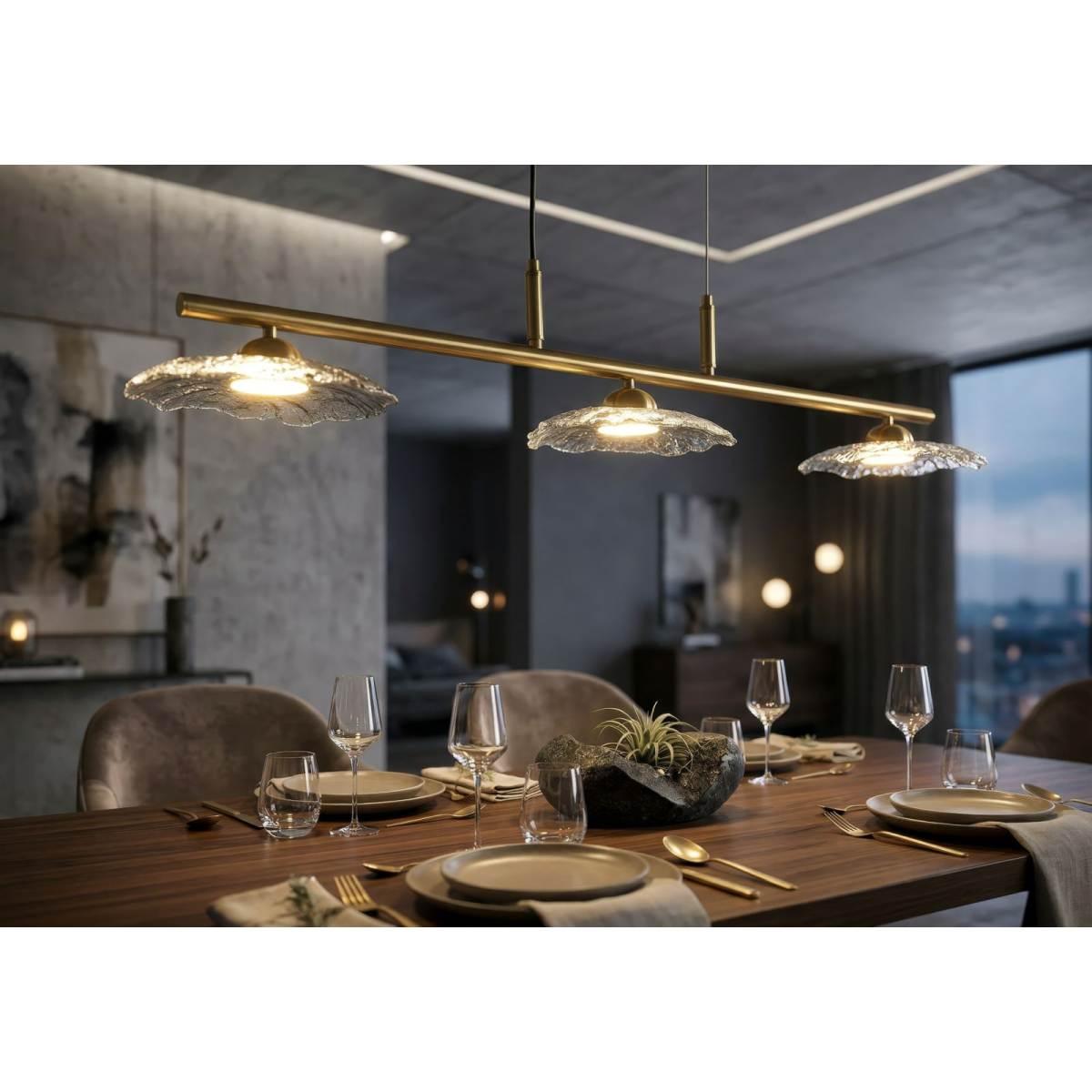 Lampadario emily 3 luci vetro grigio cm 100x24x18