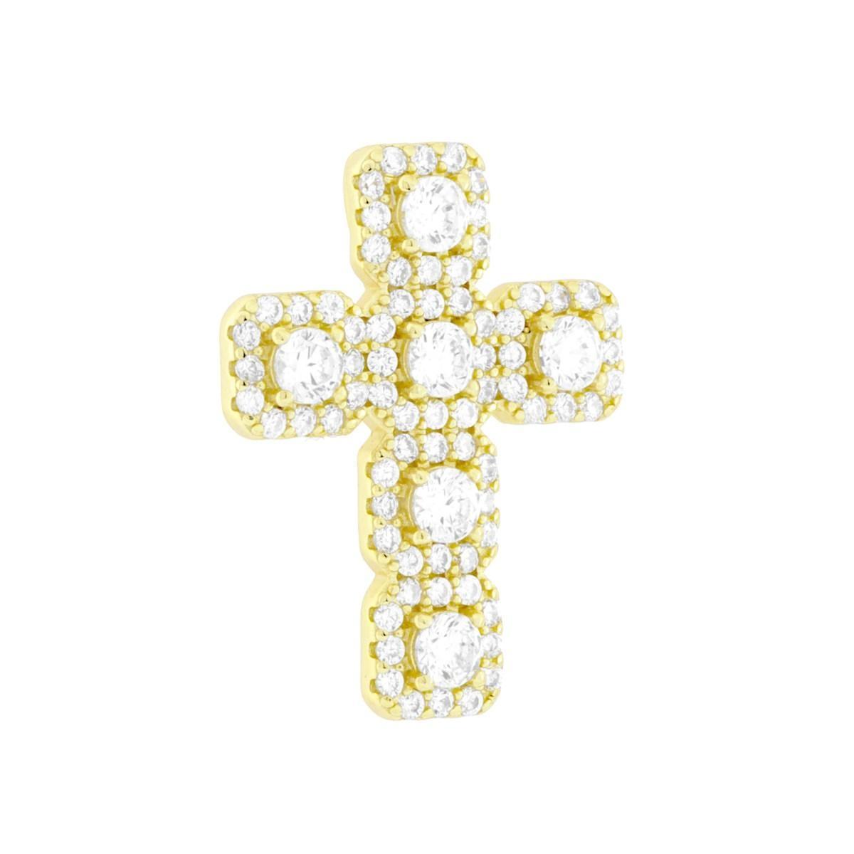 Ciondolo Croce con Cubic Zirconia Bianchi in ARGENTO 925 Galvanica Oro<BR>