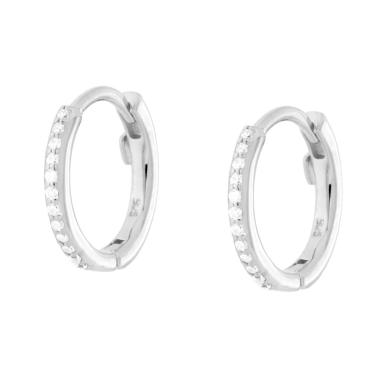 Orecchini Cerchio mm 14 con Cubic Zirconia Bianchi in ARGENTO 925 Galvanica Rodio<BR>