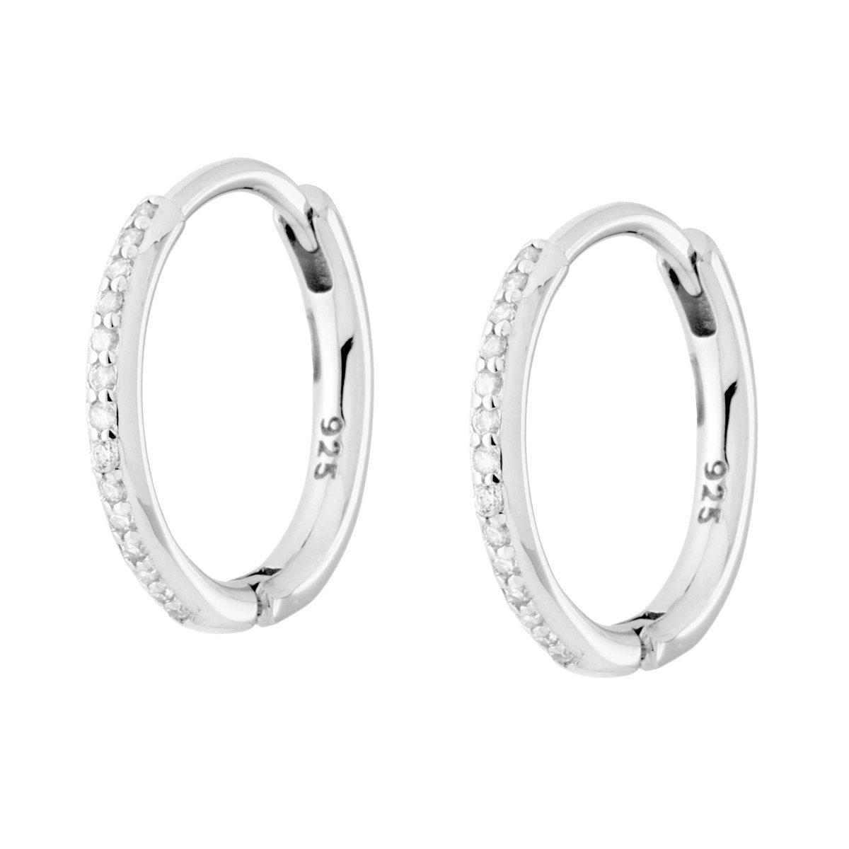 Orecchini Cerchio mm 16 con Cubic Zirconia Bianchi in ARGENTO 925 Galvanica Rodio