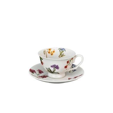 Tazza da tè con piattino in porcellana decorata linea Laila 200ml d.10x h.6 cm