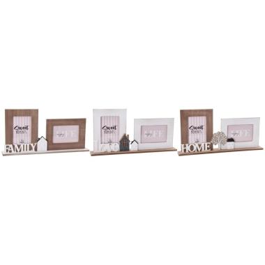 Decorazione in mdf con portafoto scritta Family Home e Love 44x6x h.21 cm