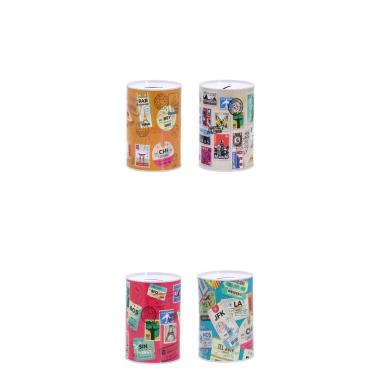 Salvadanaio di latta scritte divertenti d.10x h.15 cm