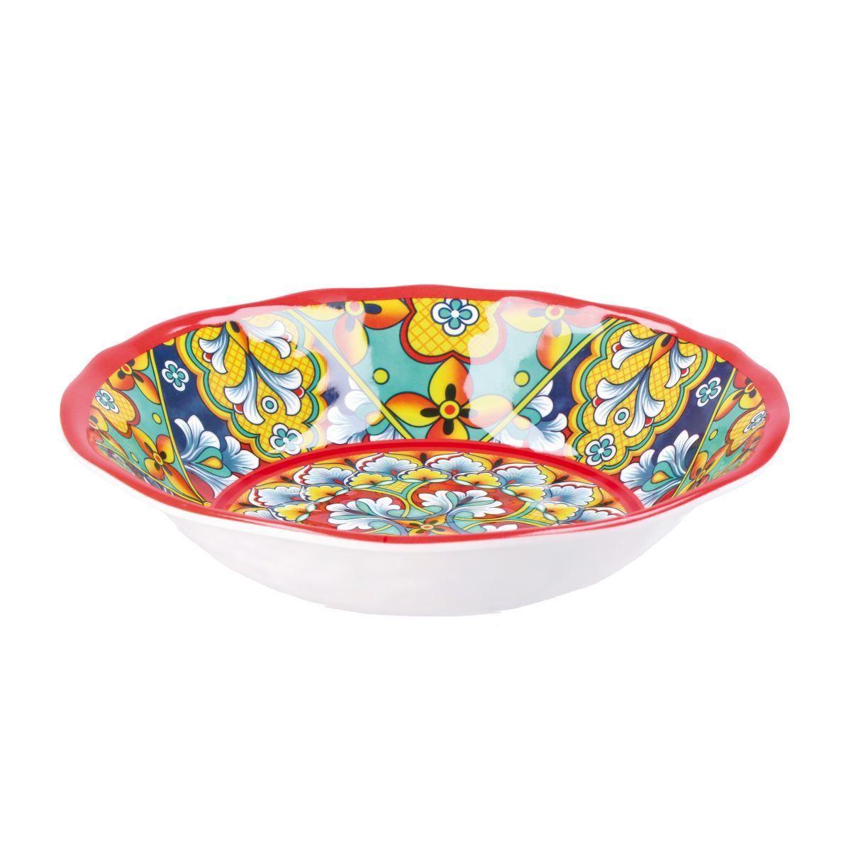 Piatto fondo in melamina decorato stile maioliche siciliane Rian d.22x h.2 cm
