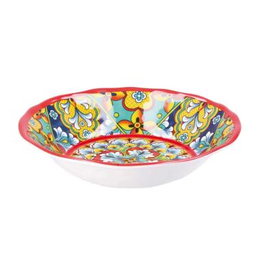Piatto fondo in melamina decorato stile maioliche siciliane Rian d.22x h.2 cm