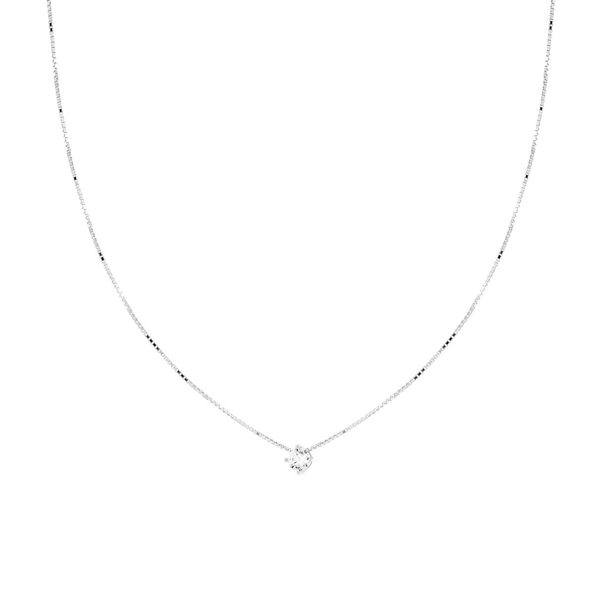 Collana Catena Veneziana Diamantata con Punto Luce Cubic Zirconia Bianco mm 3 in ARGENTO 925 Galvanica Rodio