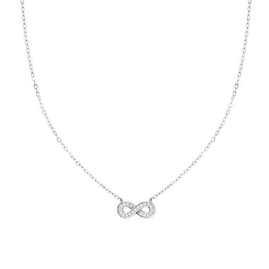 Collana Catena Forzatina Diamantata con Infinito e Cubic Zirconia Bianchi in ARGENTO 925 Galvanica Rodio<BR>