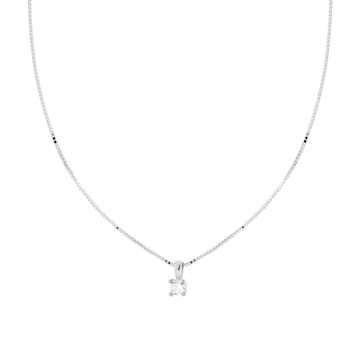 Collana Catena Veneziana Diamantata con Punto Luce Cubic Zirconia Bianco mm 4 in ARGENTO 925 Galvanica Rodio<BR>