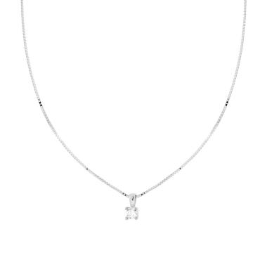 Collana Catena Veneziana Diamantata con Punto Luce Cubic Zirconia Bianco mm 4 in ARGENTO 925 Galvanica Rodio<BR>