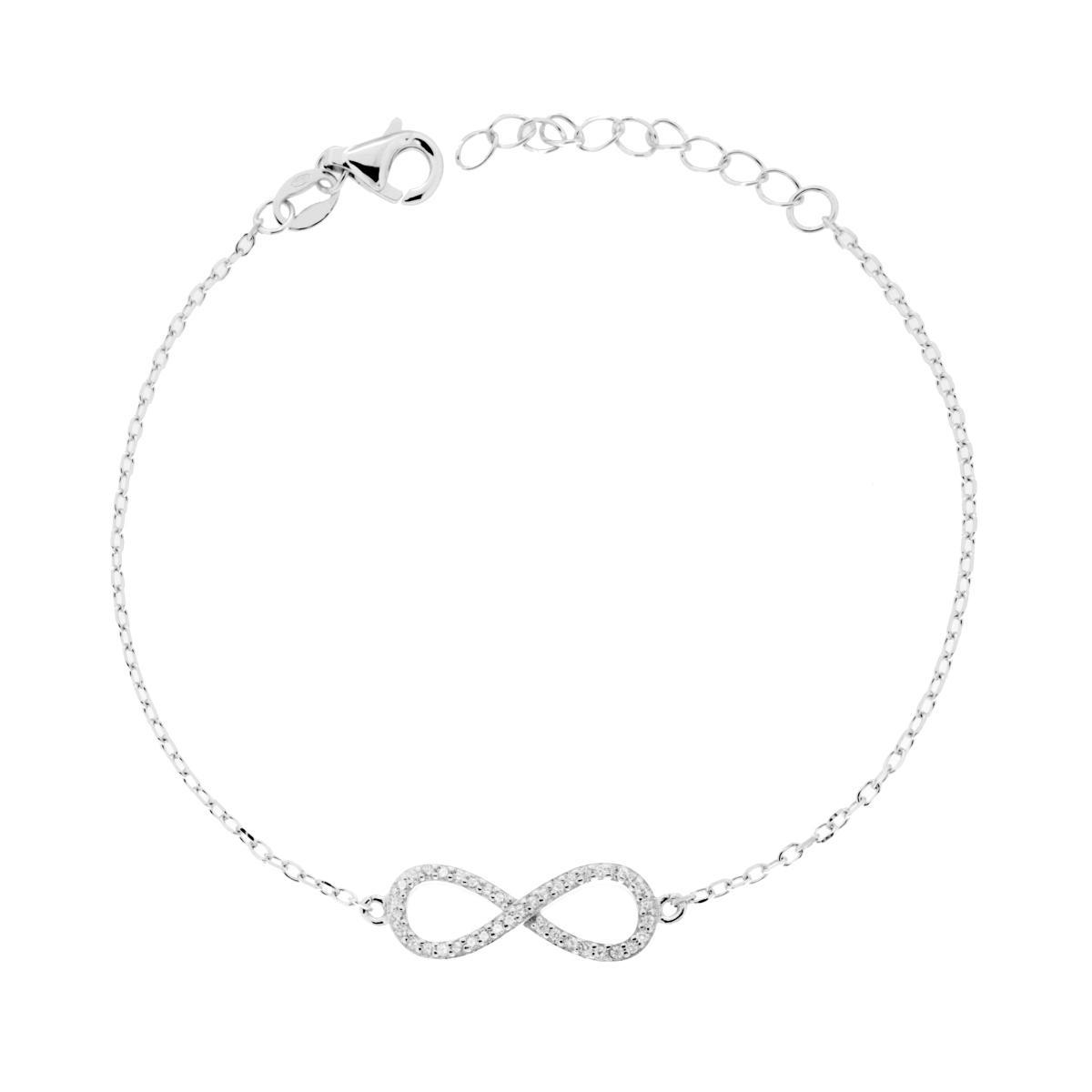 Bracciale Catena Forzatina Diamantata con Infinito e Cubic Zirconia Bianchi in ARGENTO 925 Galvanica Rodio<BR>