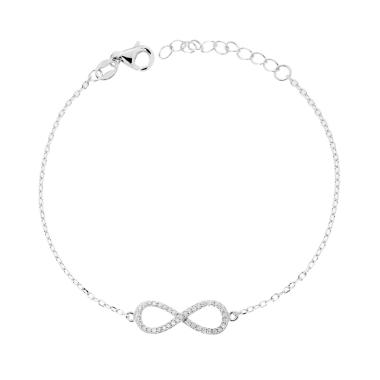 Bracciale Catena Forzatina Diamantata con Infinito e Cubic Zirconia Bianchi in ARGENTO 925 Galvanica Rodio<BR>