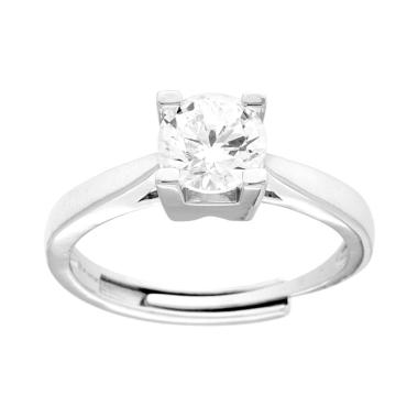 Anello Solitario con Cubic Zirconia Bianco mm 6.5 in ARGENTO 925 Galvanica Rodio<BR>