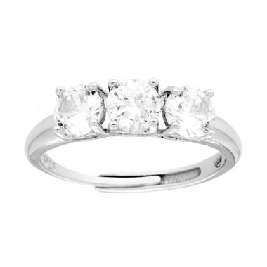 Anello Trilogy con Cubic Zirconia Bianchi mm 5 in ARGENTO 925 Galvanica Rodio<BR>