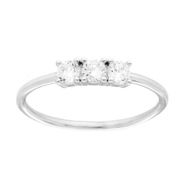 Anello Trilogy con Cubic Zirconia Bianchi mm 3 in ARGENTO 925 Galvanica Rodio<BR>