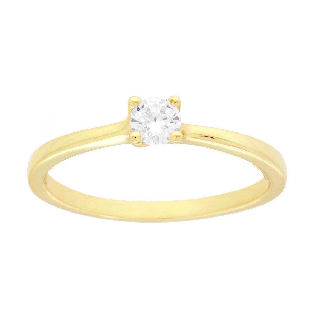 Anello Solitario con Cubic Zirconia Bianco mm 4 in ARGENTO 925 Galvanica Oro<BR>
