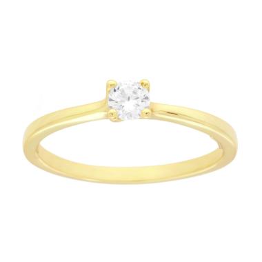 Anello Solitario con Cubic Zirconia Bianco mm 4 in ARGENTO 925 Galvanica Oro<BR>