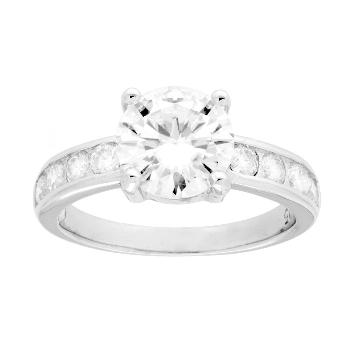 Anello Solitario con MOISSANITE mm 8 in ARGENTO 925 Galvanica Rodio<BR>