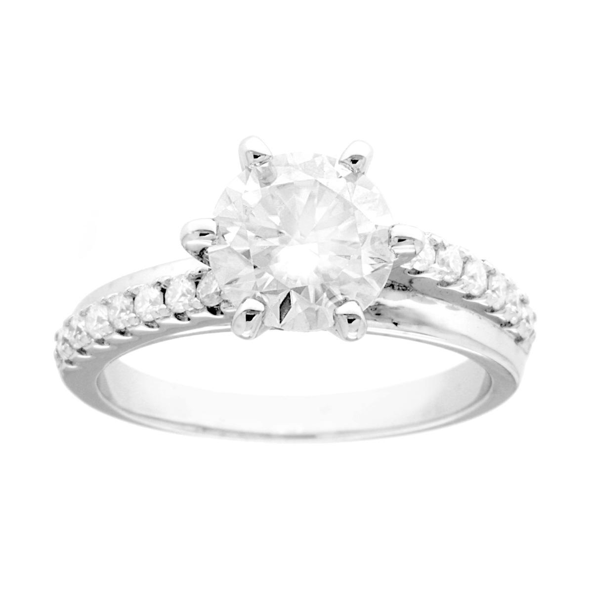 Anello Solitario con MOISSANITE mm 7.5 in ARGENTO 925 Galvanica Rodio<BR>