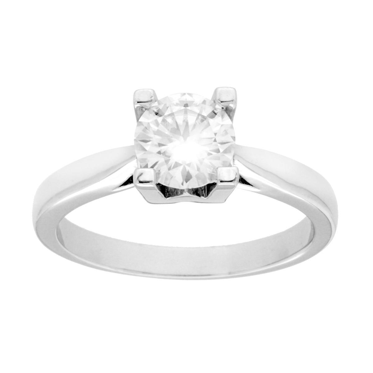 Anello Solitario con MOISSANITE mm 6.5 in ARGENTO 925 Galvanica Rodio<BR>