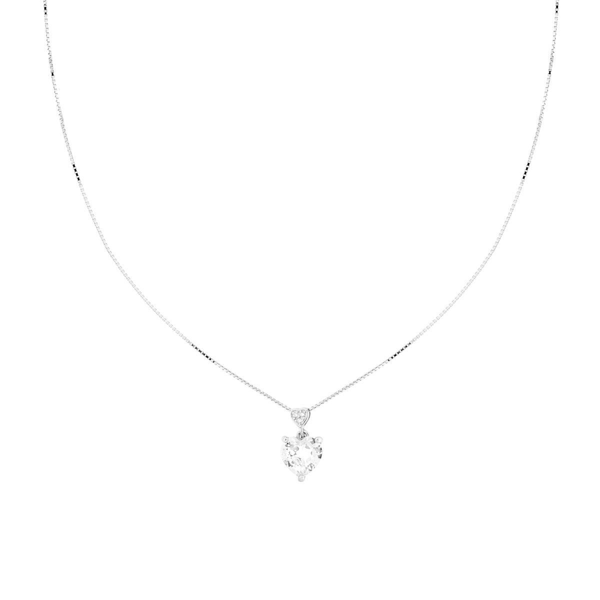 Collana Catena Veneziana Diamantata con Punto Luce Cuore Cubic Zirconia Bianco in ARGENTO 925 Galvanica Rodio<BR>