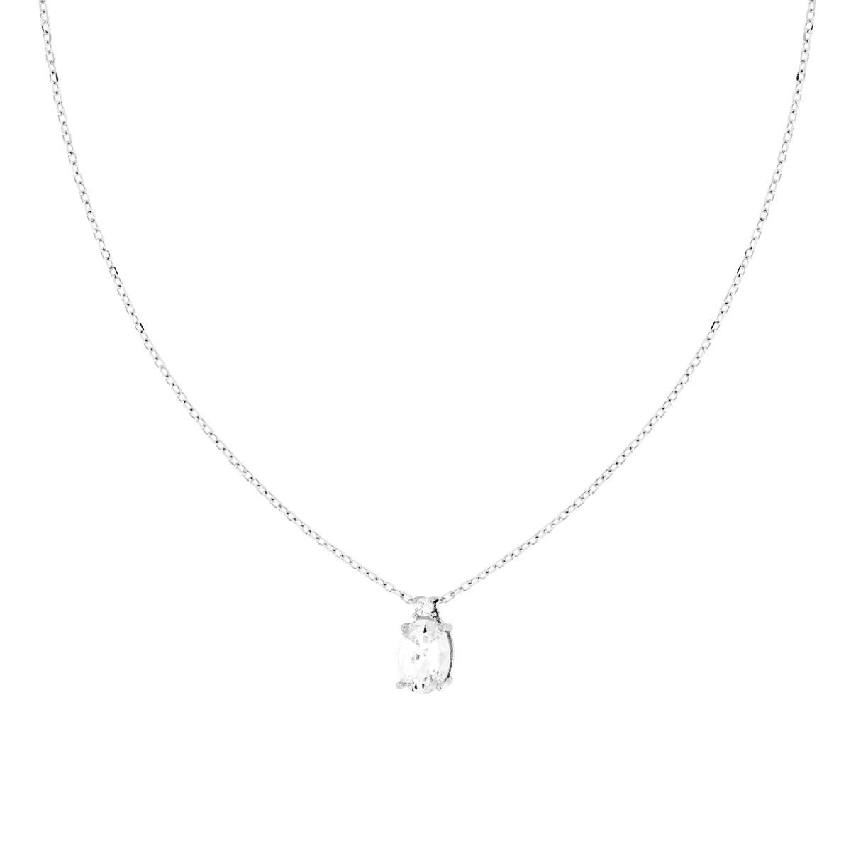Collana Catena Forzatina Diamantata con Punto Luce Ovale Bianco Cubic Zirconia in ARGENTO 925 Galvanica Rodio<BR>