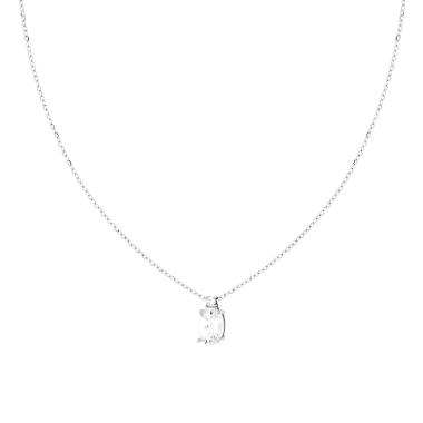 Collana Catena Forzatina Diamantata con Punto Luce Ovale Bianco Cubic Zirconia in ARGENTO 925 Galvanica Rodio