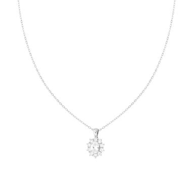 Collana Catena Forzatina Diamantata con Punto Luce Ovale Bianco contornato da Cubic Zirconia Bianchi in ARGENTO 925 Galvanica Rodio