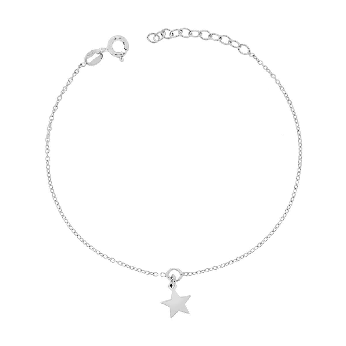 Bracciale Catena Forzatina Diamantata con Stella in ARGENTO 925 Galvanica Rodio<BR>