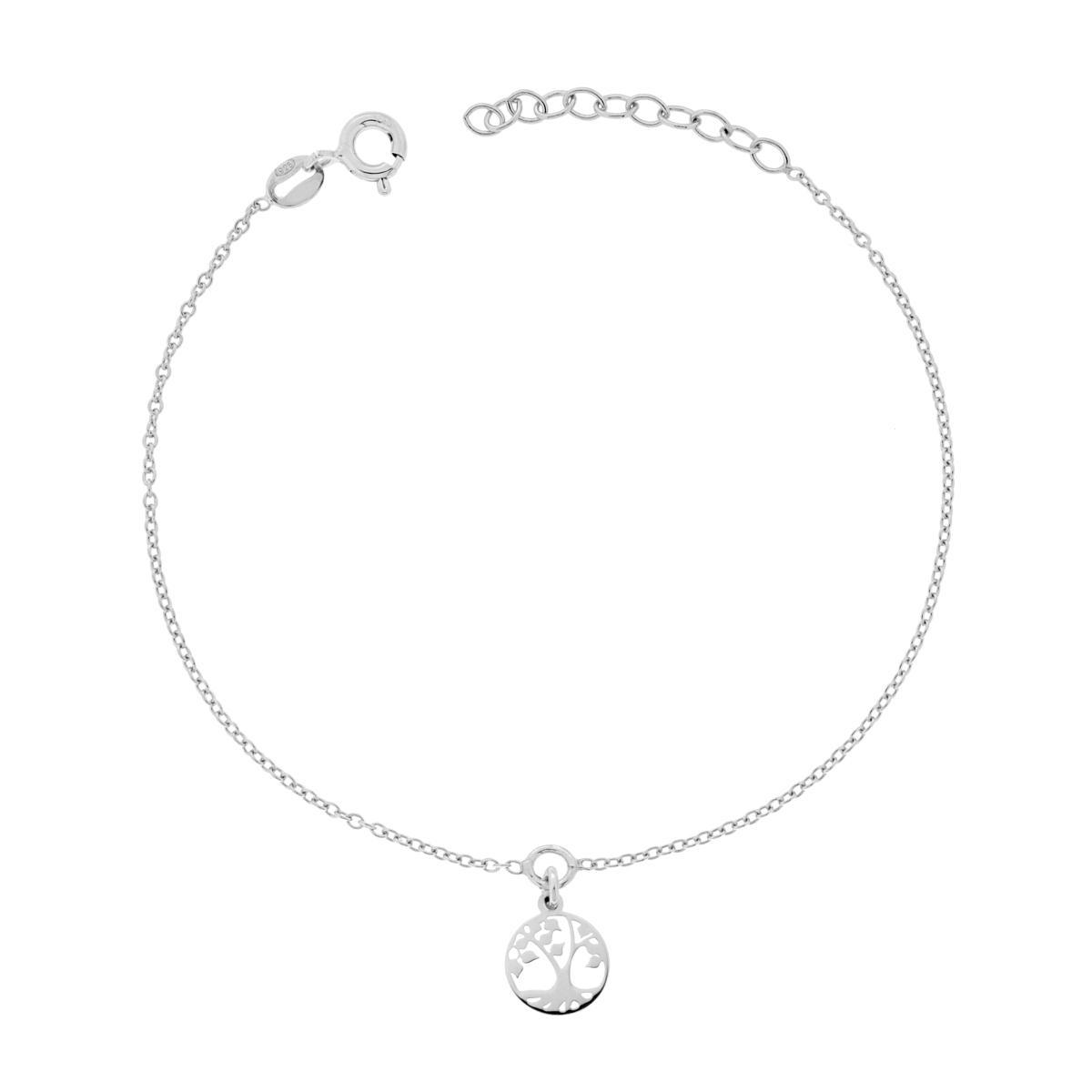 Bracciale Catena Forzatina Diamantata con Albero della Vita in ARGENTO 925 Galvanica Rodio<BR>