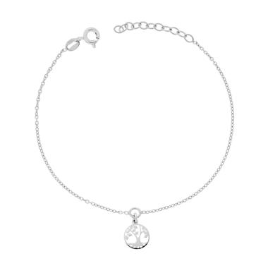 Bracciale Catena Forzatina Diamantata con Albero della Vita in ARGENTO 925 Galvanica Rodio<BR>