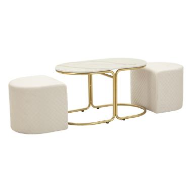 Tavolo da caffe' c/2 puff relax cm 79x45x44-42x37x37