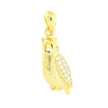 Ciondolo Civetta con Cubic Zirconia Bianchi in ARGENTO 925 Galvanica Oro