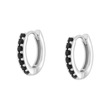Orecchini Cerchio con Cubic Zirconia Neri in ARGENTO 925 Galvanica Rodio<BR>