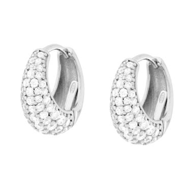 Orecchini Cerchio con Cubic Zirconia Bianchi in ARGENTO 925 Galvanica Rodio<BR>