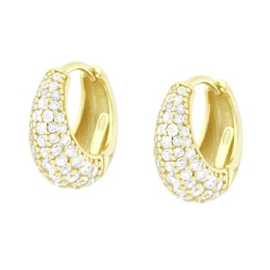 Orecchini Cerchio con Cubic Zirconia Bianchi in ARGENTO 925 Galvanica Oro