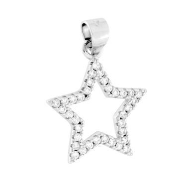Ciondolo Stella con Cubic Zirconia Bianchi in ARGENTO 925 Galvanica Rodio<BR>